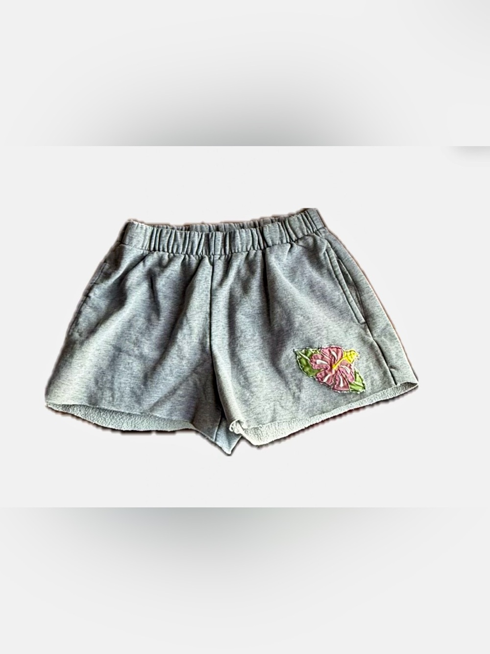 Brandy Melville Gray Terry Shorts with Pink Floral Patch Upcycled